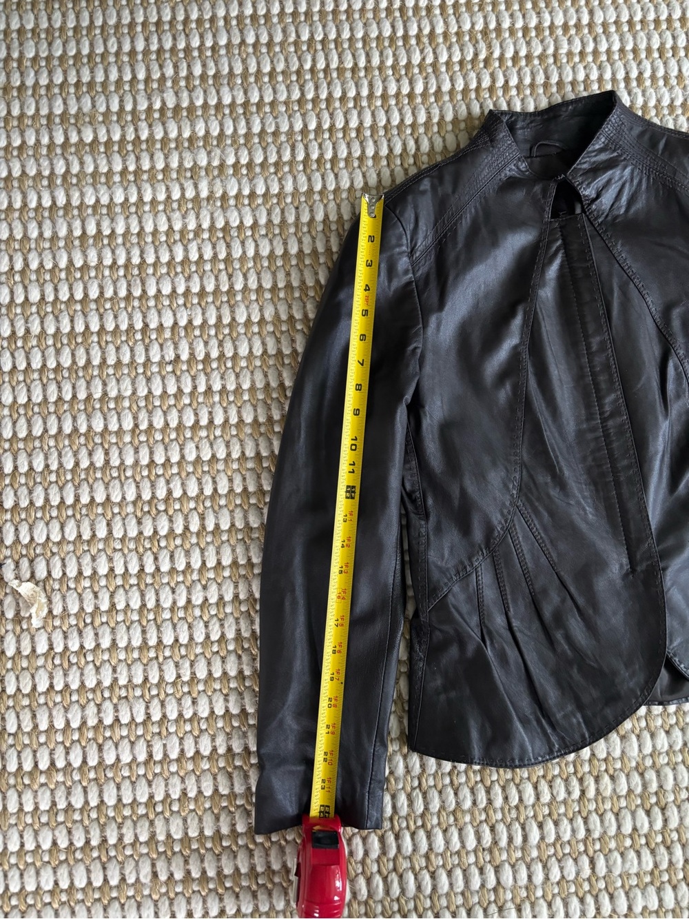 Tahari Dark Brown Collarless Leather Jacket - Picture 8 of 11
